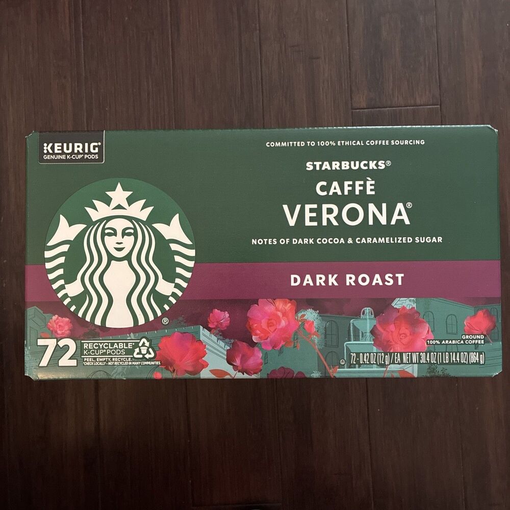 1 Box Starbucks Coffee Caffe Verona Dark Roast K-Cup Pod 72 Count FEB 18 2027